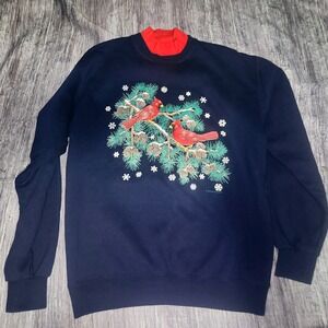 Vintage Cardinal Bird‎ Crewneck Sweatshirt Winter Pine Cone Snowflake Graphic